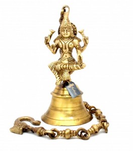Vintage Brass Temple Bell with Laxmi On Chain