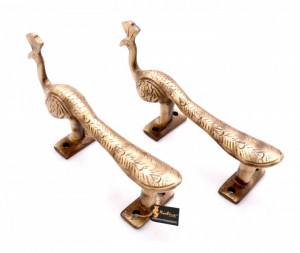 Peacock Design 6 Inches Brass Door Handle Pair