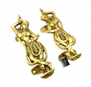 Ethnic Dancing Apsara Brass Door Handle Set