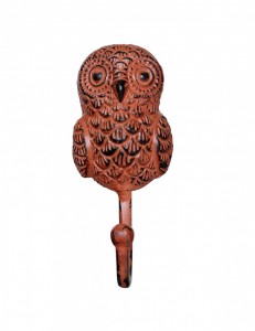 Handcrafted Owl Design Key Hook - Rustic Orange