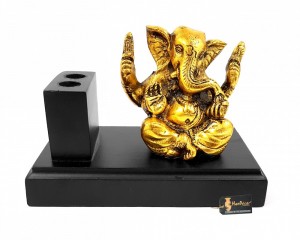 Ganesha Design Pen Stand - Golden