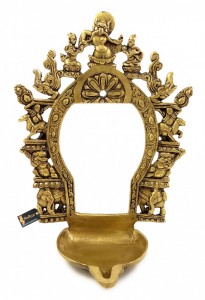 Ethnic Indian Carving Brass Prabhavali Frame with Diya