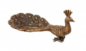 Peacock Design Brass Multipurpose Visiting Card Holder/Dry Fruit Tray - Brown