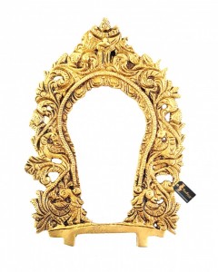 Ethnic Carved Peacock Design Prabhavali Frame Brass Wall Hanging (Golden)