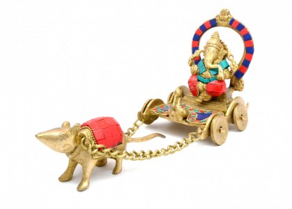 Ganesha on Chariot with Gemstone Showpiece