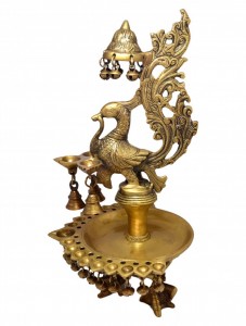 Peacock Design Oil Lamp Holded by 3 Ladies