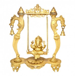 Handcarved Lord Ganesha on Designer Curved Pillar Jhoola