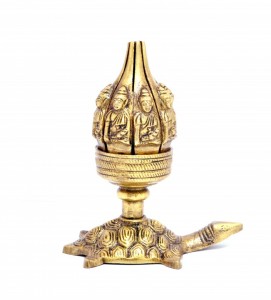 Lotus Engraved Buddha Over Tortoise Candle Brass Oil Lamp Diya