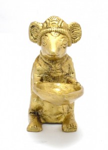 Brass Ganesha's Mouse Holding Oil Lamp