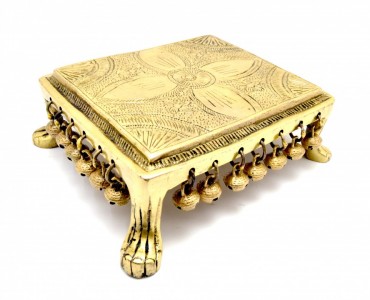 Ethnic Indian Carving Design 7 Inches Chowki with Bells