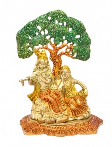 Radha Krishna Under Tree Premium Brass Multicolored Showpiece